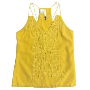 Sachin + Babi Tank Top Origami Anthropologie V-Neck Textured Lined Yellow Size 8